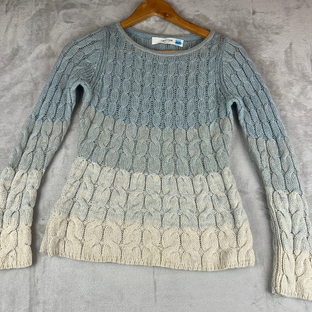 Anthropologie SPARROW Wool Mohair Alpaca Blend Sweater S Blue Ombré Cable Knit